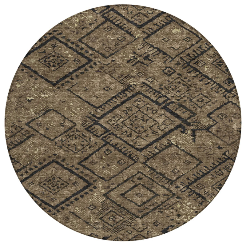 8' Chocolate And Brown Round Geometric Washable Indoor Outdoor Area Rug Homeroots Outdoor