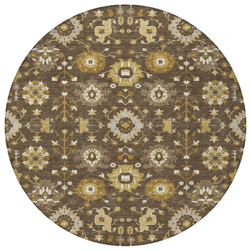 8' Chocolate And Brown Round Geometric Washable Indoor Outdoor Area Rug Homeroots Outdoor
