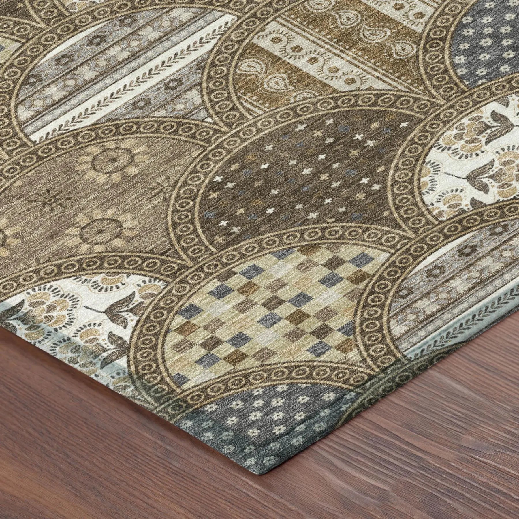 8' Chocolate And Brown Round Geometric Washable Indoor Outdoor Area Rug Homeroots Outdoor