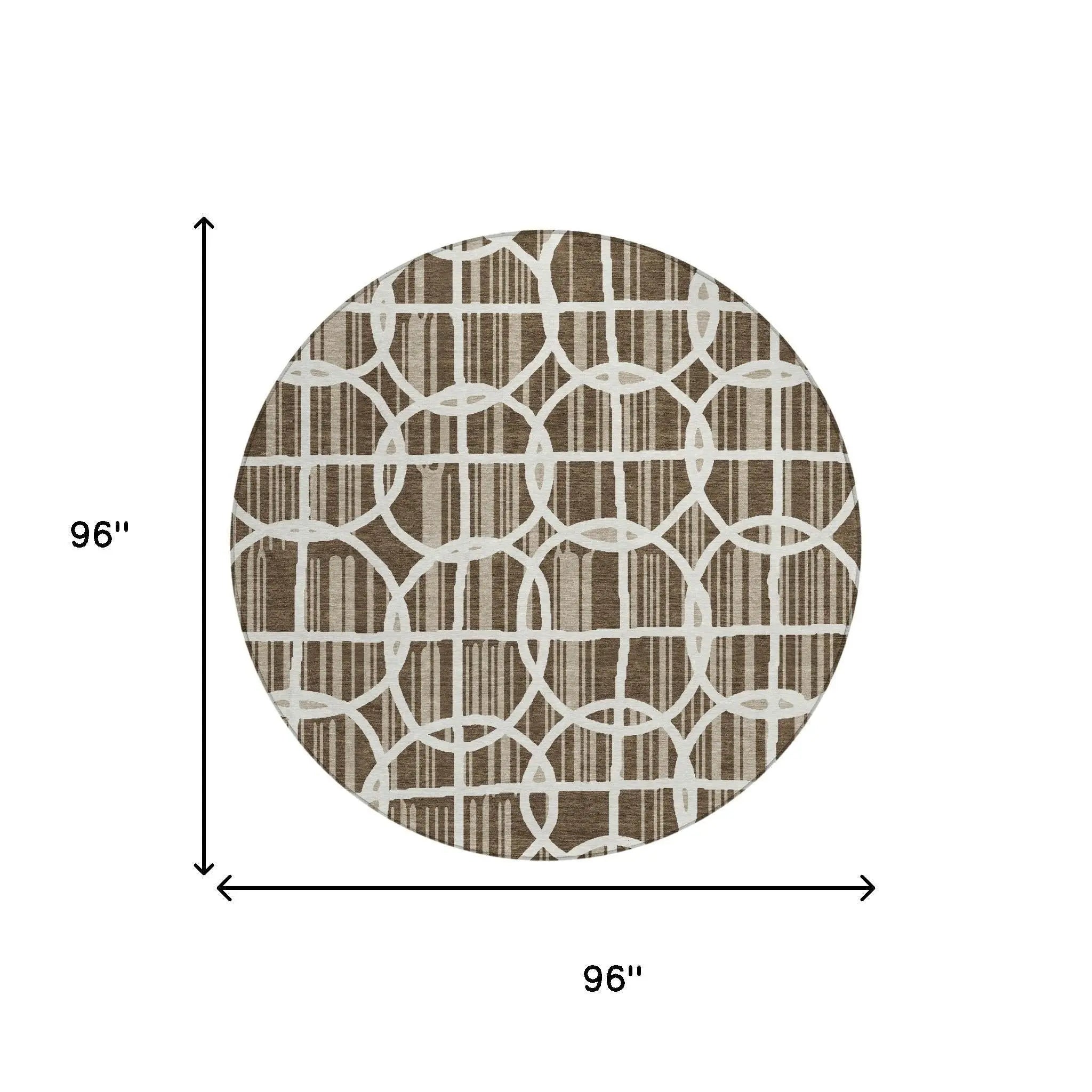 8' Chocolate And Brown Round Geometric Washable Indoor Outdoor Area Rug Homeroots Outdoor