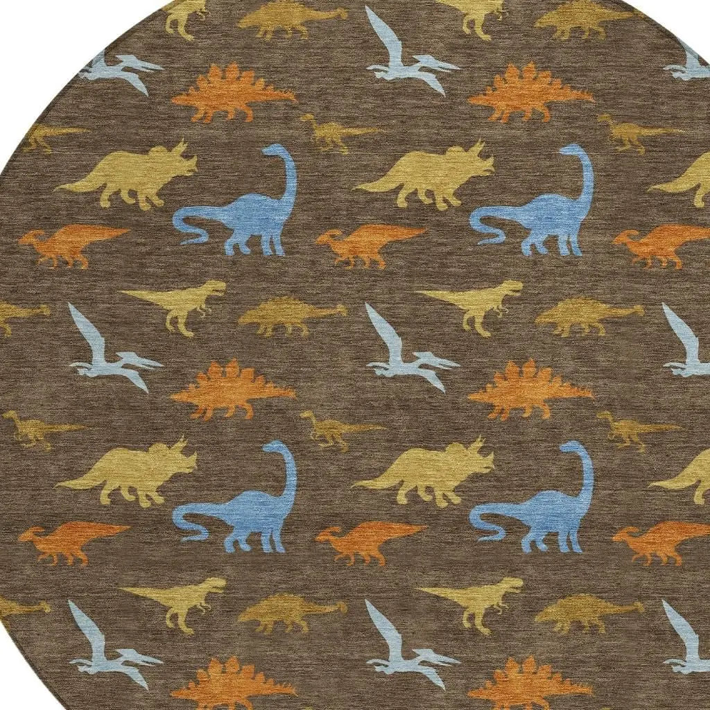 8' Chocolate And Brown Round Geometric Washable Indoor Outdoor Area Rug Homeroots Outdoor