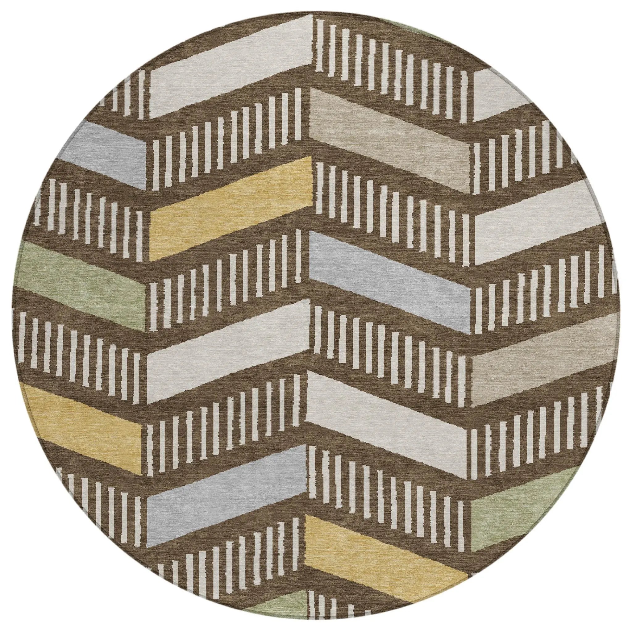 8' Chocolate And Brown Round Geometric Washable Indoor Outdoor Area Rug Homeroots Outdoor