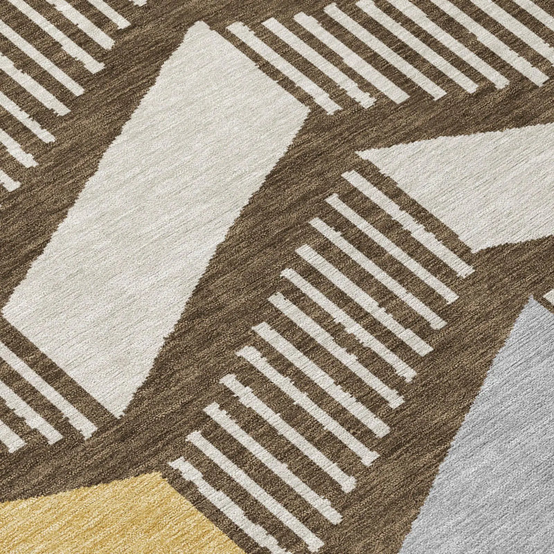 8' Chocolate And Brown Round Geometric Washable Indoor Outdoor Area Rug Homeroots Outdoor