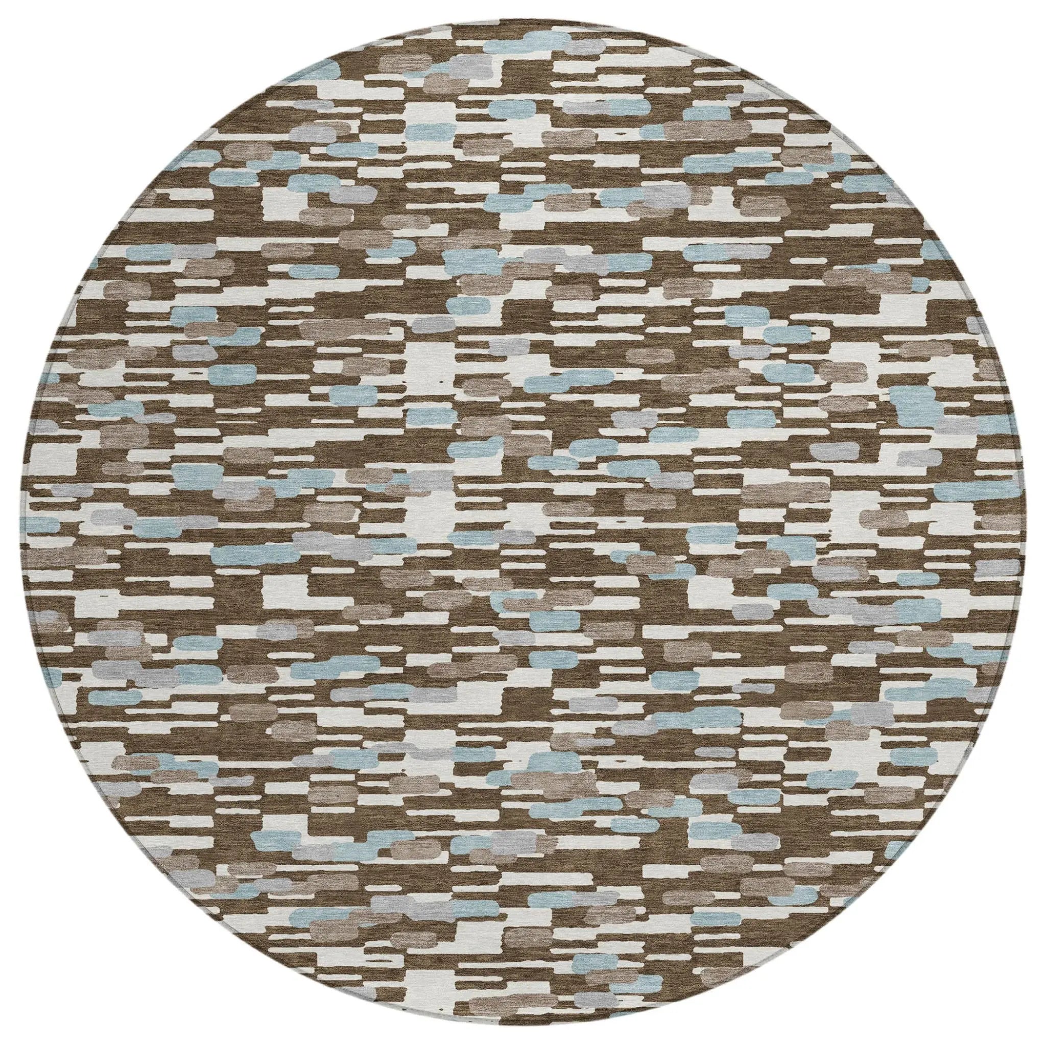 8' Chocolate And Brown Round Geometric Washable Indoor Outdoor Area Rug Homeroots Outdoor