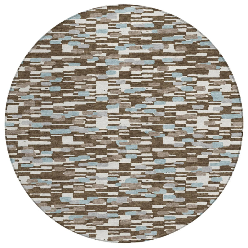 8' Chocolate And Brown Round Geometric Washable Indoor Outdoor Area Rug Homeroots Outdoor