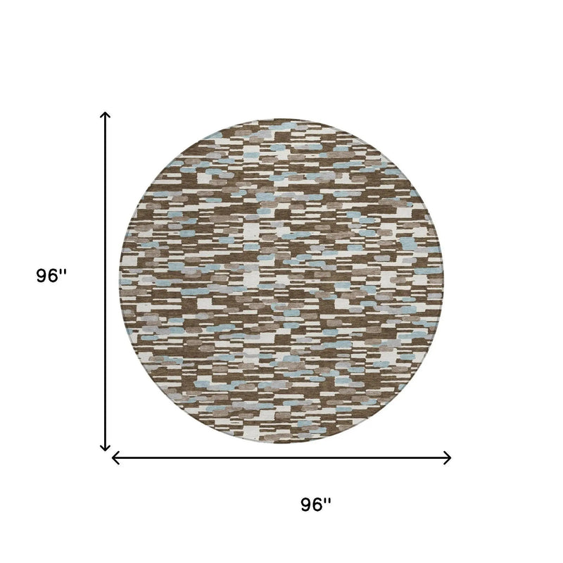 8' Chocolate And Brown Round Geometric Washable Indoor Outdoor Area Rug Homeroots Outdoor