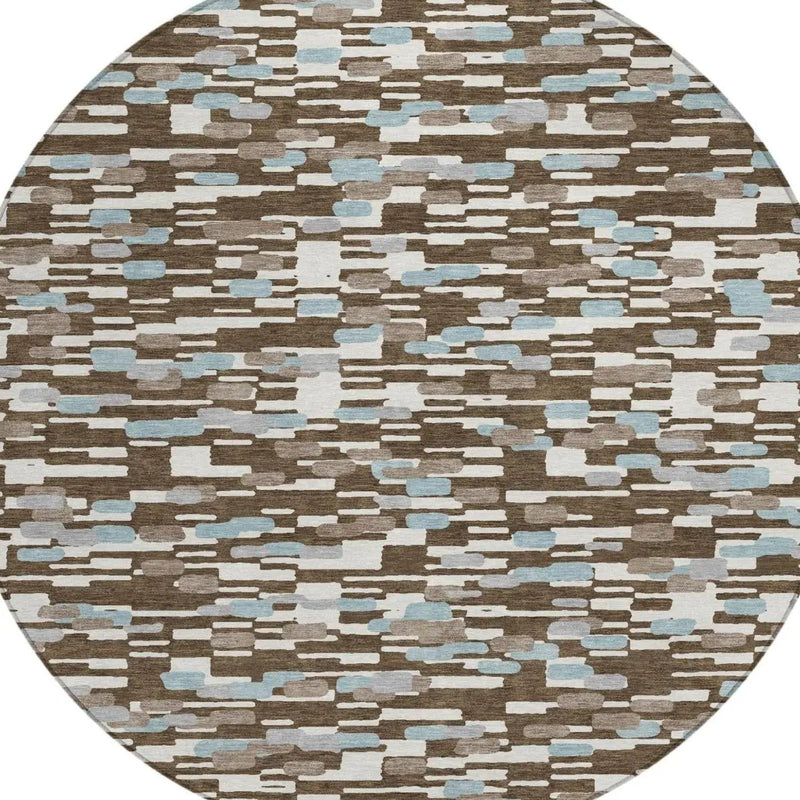 8' Chocolate And Brown Round Geometric Washable Indoor Outdoor Area Rug Homeroots Outdoor