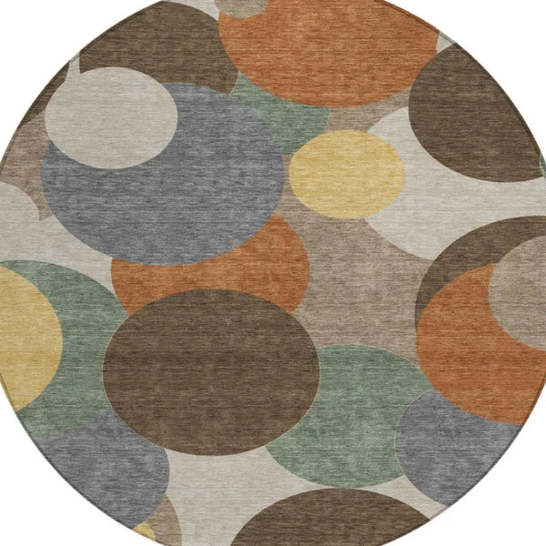 8' Chocolate And Brown Round Geometric Washable Indoor Outdoor Area Rug Homeroots Outdoor