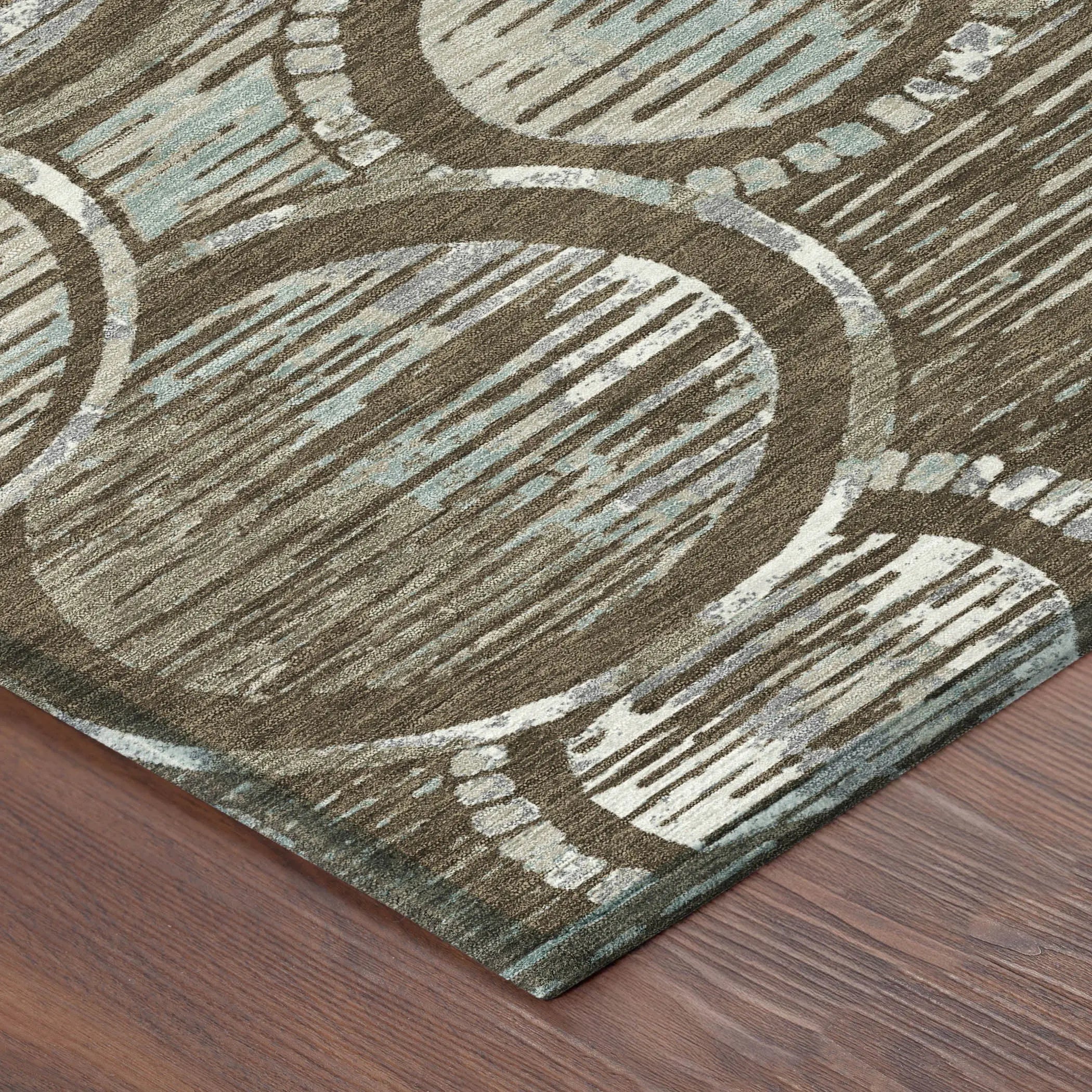 8' Chocolate And Brown Round Geometric Washable Indoor Outdoor Area Rug Homeroots Outdoor