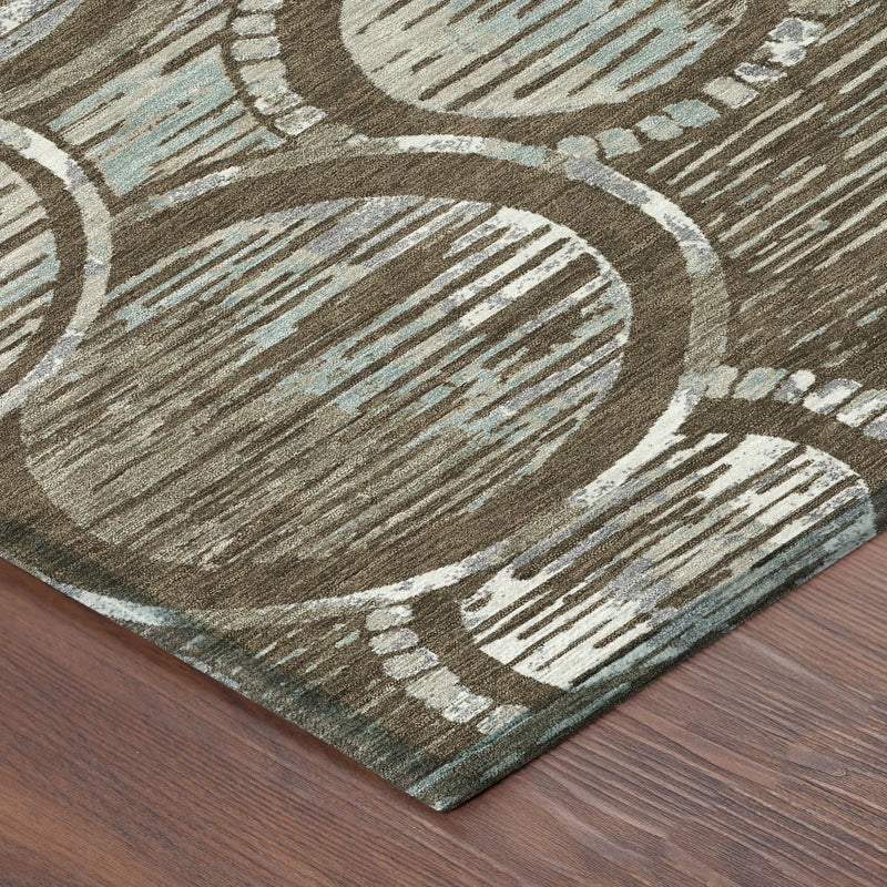 8' Chocolate And Brown Round Geometric Washable Indoor Outdoor Area Rug Homeroots Outdoor