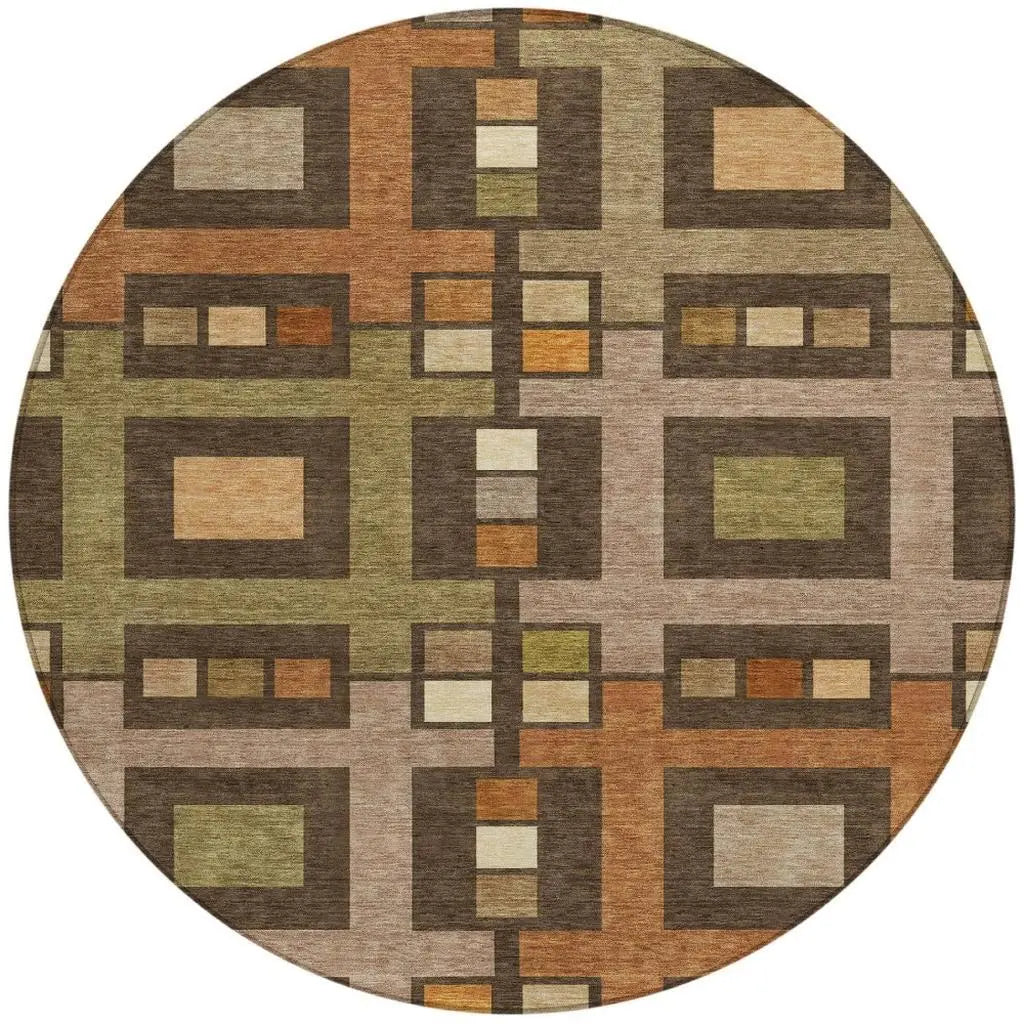 8' Chocolate And Brown Round Geometric Washable Indoor Outdoor Area Rug Homeroots Outdoor