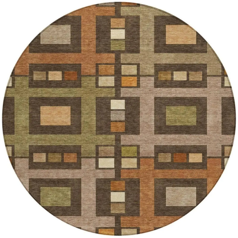 8' Chocolate And Brown Round Geometric Washable Indoor Outdoor Area Rug Homeroots Outdoor