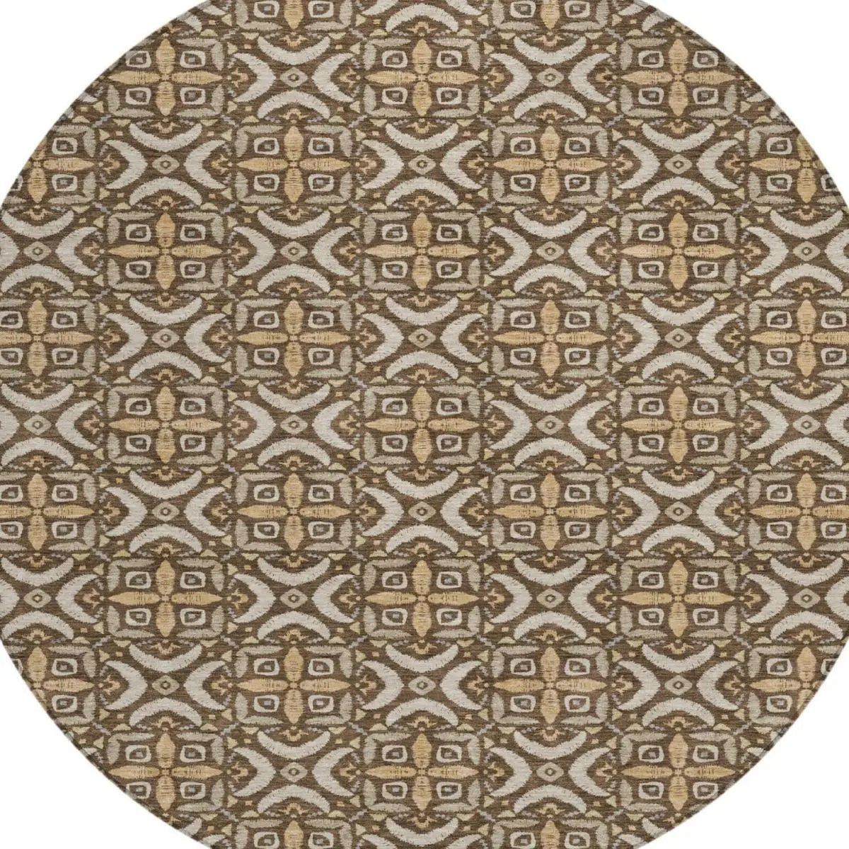 8' Chocolate And Brown Round Geometric Washable Indoor Outdoor Area Rug Homeroots Outdoor