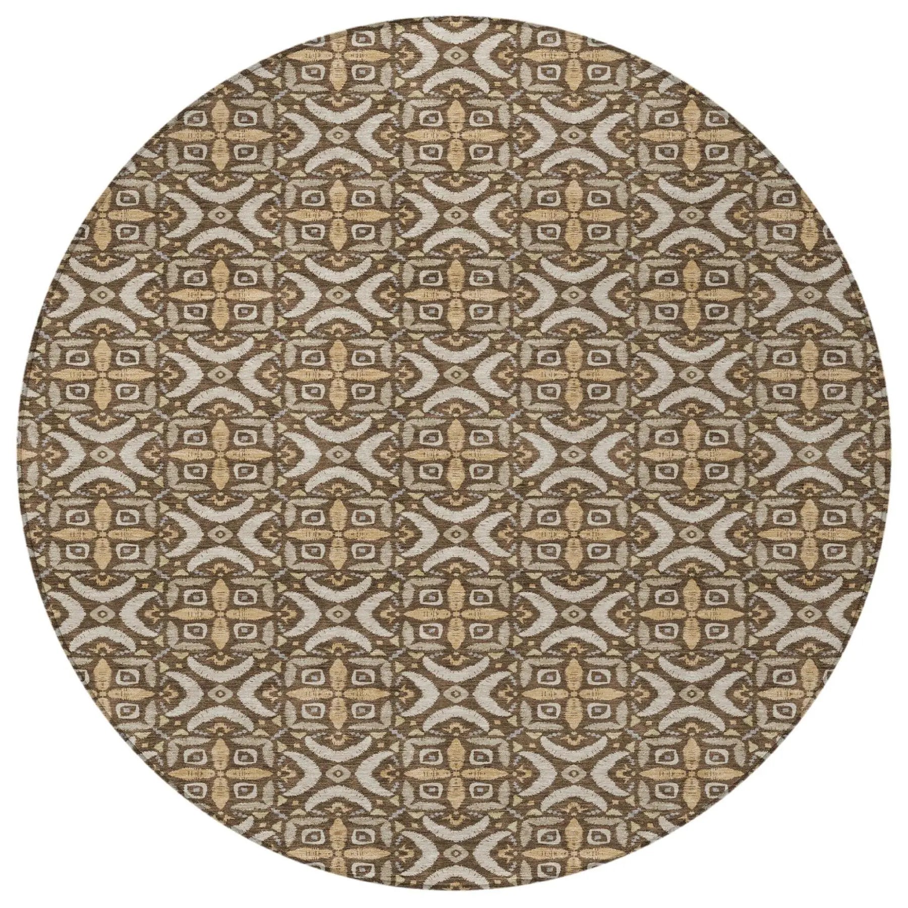 8' Chocolate And Brown Round Geometric Washable Indoor Outdoor Area Rug Homeroots Outdoor