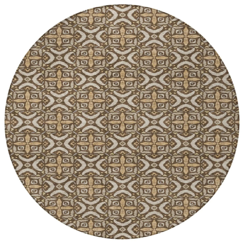 8' Chocolate And Brown Round Geometric Washable Indoor Outdoor Area Rug Homeroots Outdoor