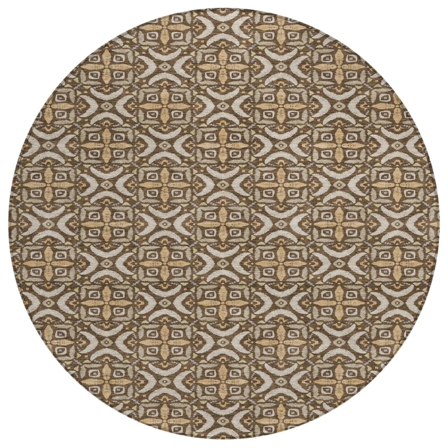 8' Chocolate And Brown Round Geometric Washable Indoor Outdoor Area Rug Homeroots Outdoor