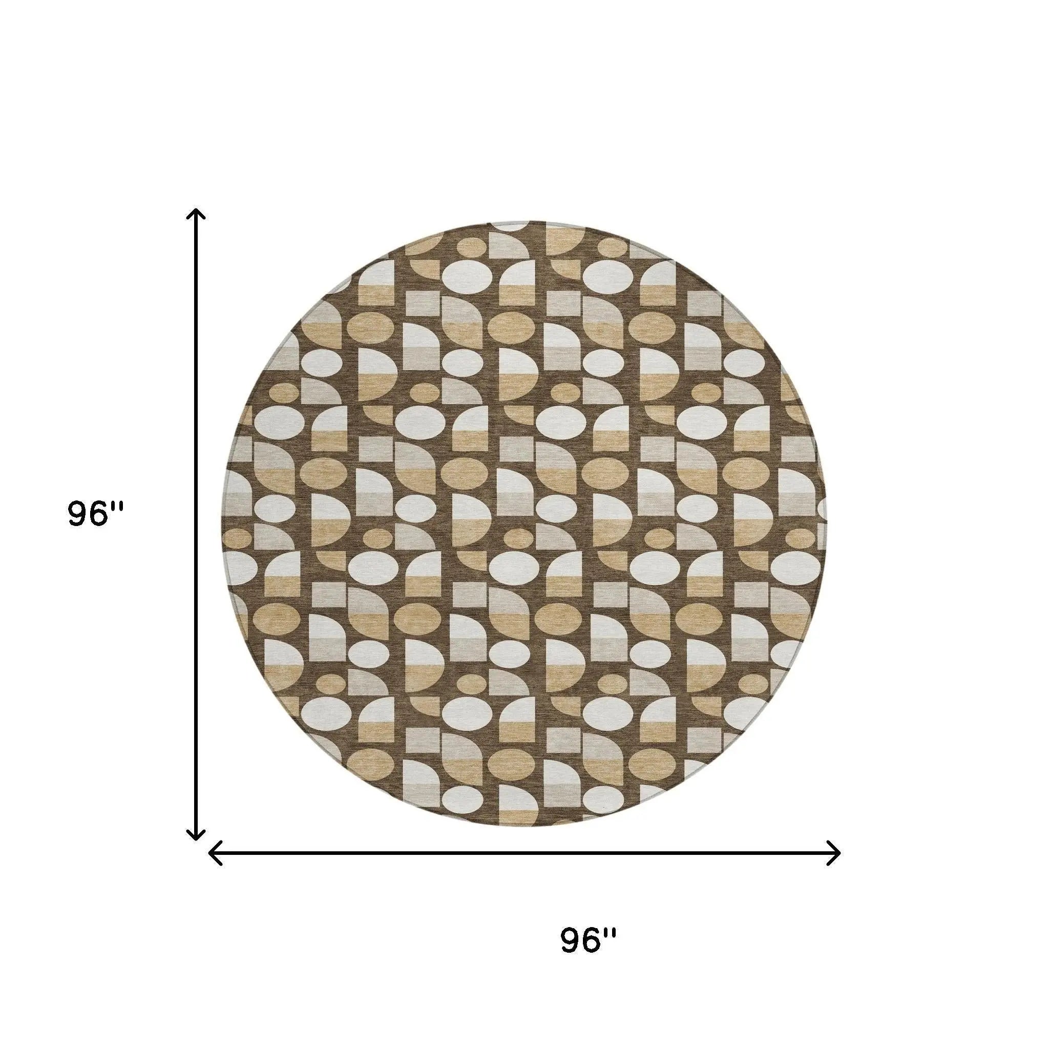 8' Chocolate And Brown Round Geometric Washable Indoor Outdoor Area Rug Homeroots Outdoor