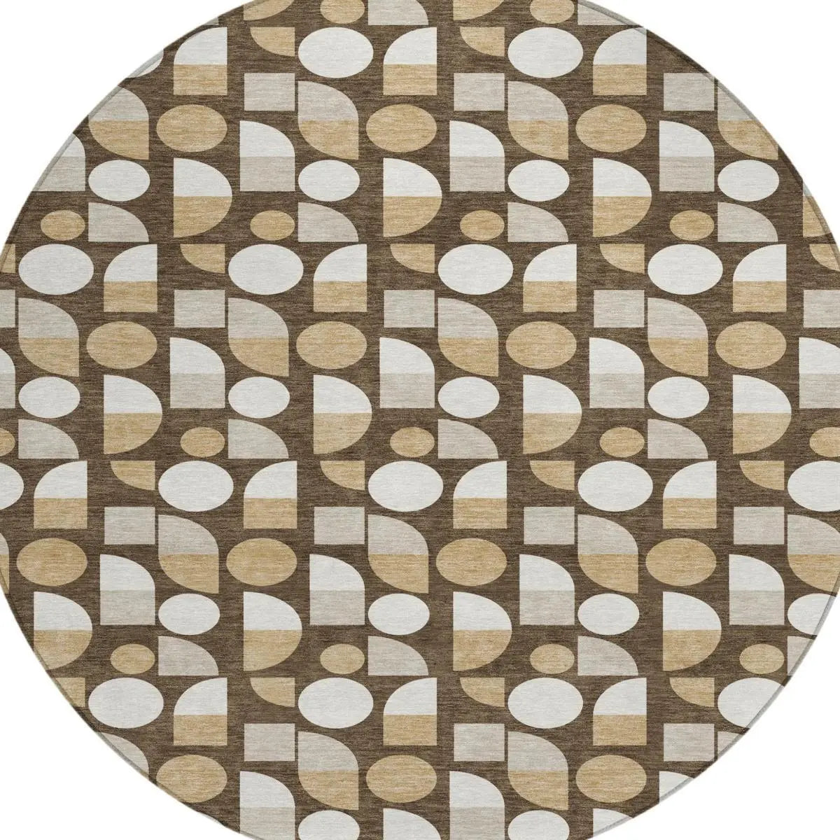 8' Chocolate And Brown Round Geometric Washable Indoor Outdoor Area Rug Homeroots Outdoor