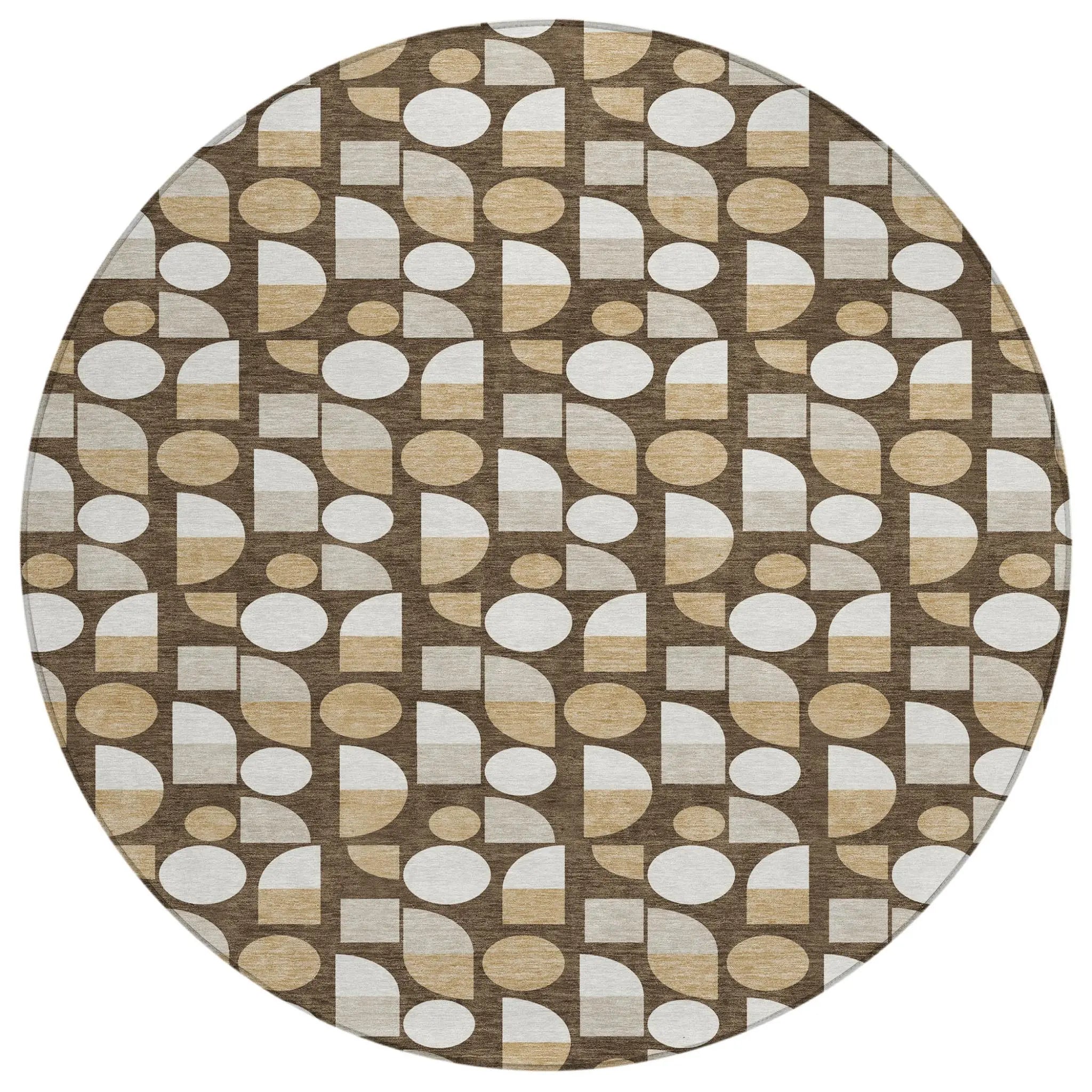 8' Chocolate And Brown Round Geometric Washable Indoor Outdoor Area Rug Homeroots Outdoor