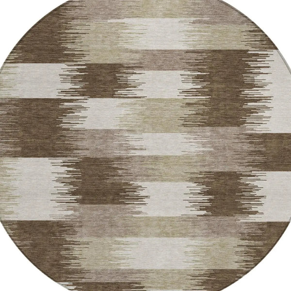 8' Chocolate And Brown Round Geometric Washable Indoor Outdoor Area Rug Homeroots Outdoor