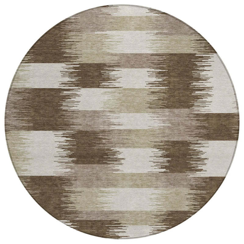 8' Chocolate And Brown Round Geometric Washable Indoor Outdoor Area Rug Homeroots Outdoor