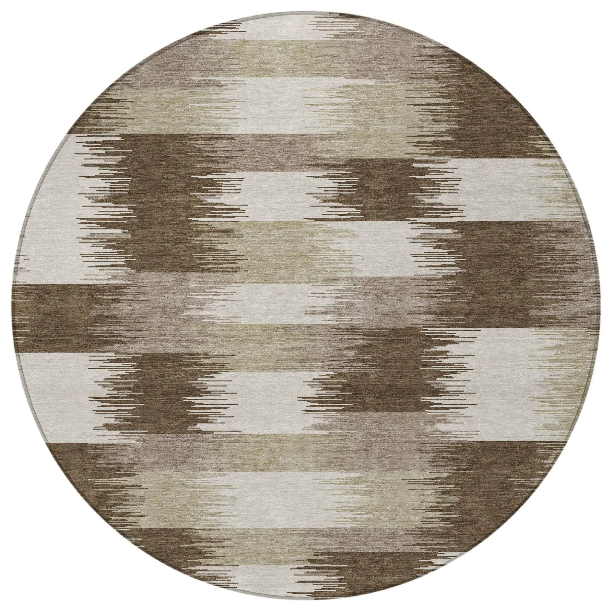 8' Chocolate And Brown Round Geometric Washable Indoor Outdoor Area Rug Homeroots Outdoor