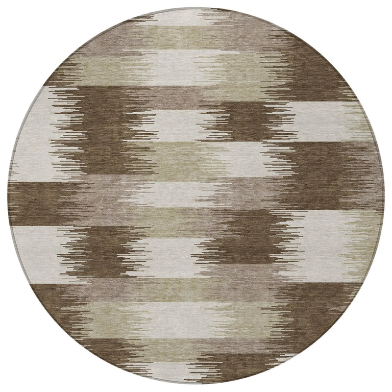 8' Chocolate And Brown Round Geometric Washable Indoor Outdoor Area Rug Homeroots Outdoor