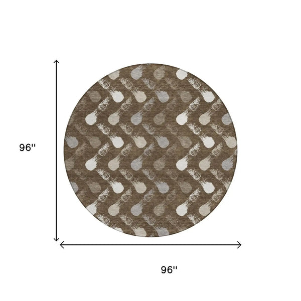 8' Chocolate And Brown Round Geometric Washable Indoor Outdoor Area Rug Homeroots Outdoor