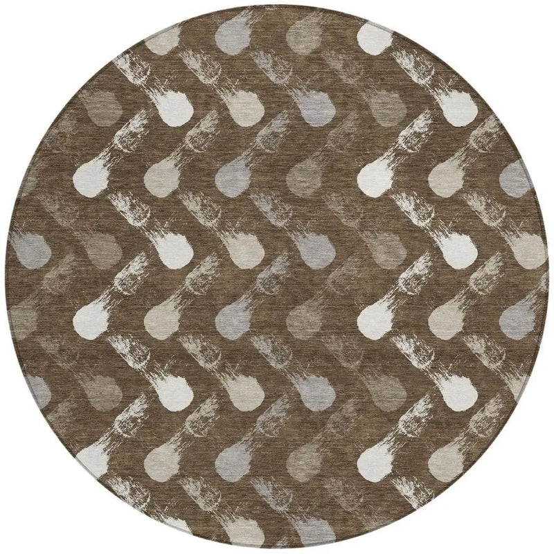 8' Chocolate And Brown Round Geometric Washable Indoor Outdoor Area Rug Homeroots Outdoor