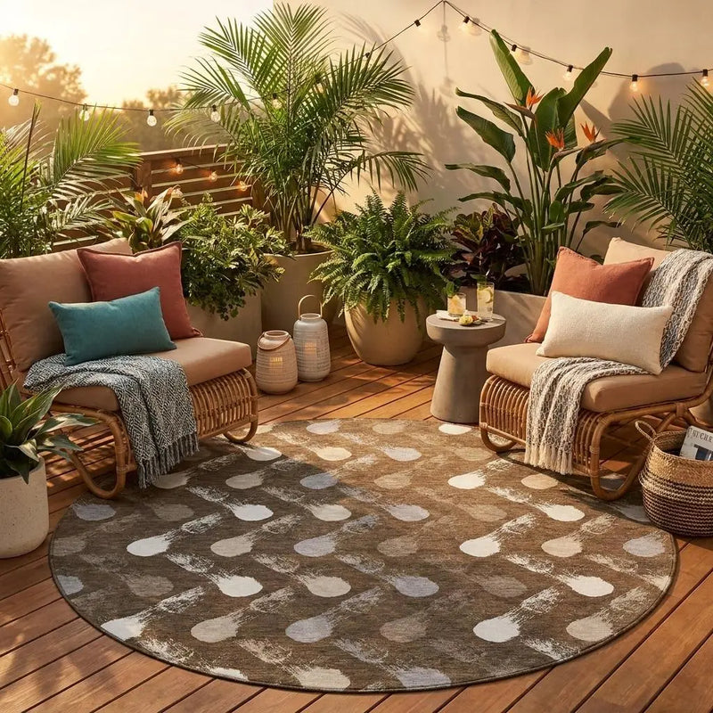 8' Chocolate And Brown Round Geometric Washable Indoor Outdoor Area Rug Homeroots Outdoor