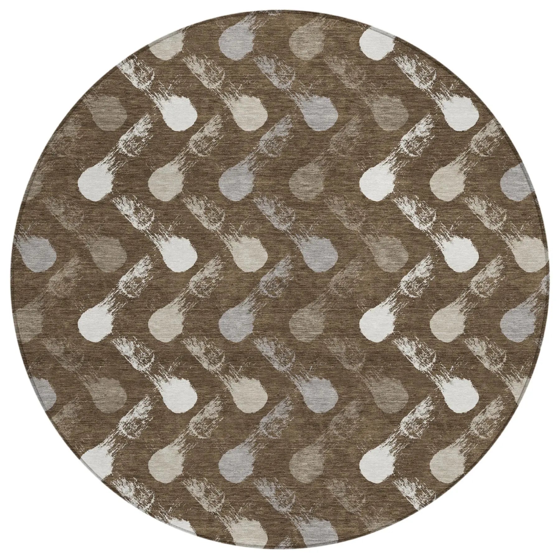 8' Chocolate And Brown Round Geometric Washable Indoor Outdoor Area Rug Homeroots Outdoor