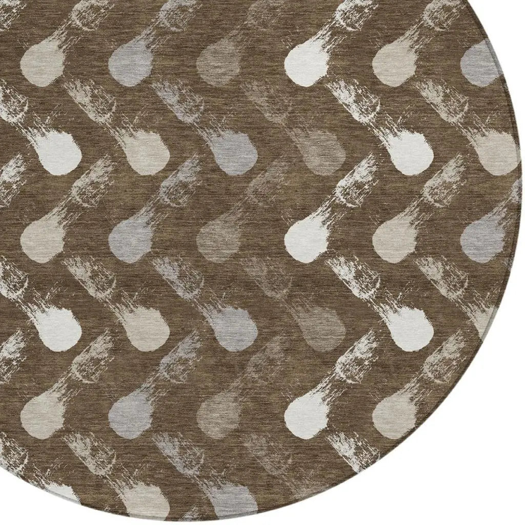 8' Chocolate And Brown Round Geometric Washable Indoor Outdoor Area Rug Homeroots Outdoor
