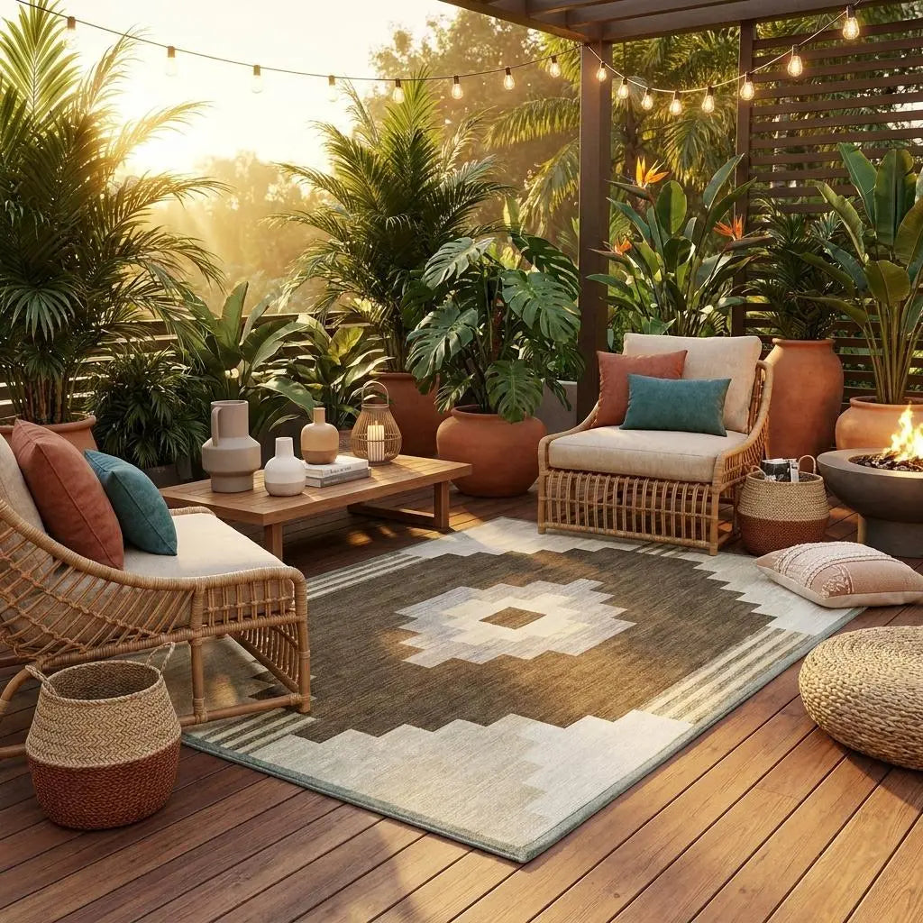 8' Chocolate And Brown Round Geometric Washable Indoor Outdoor Area Rug Homeroots Outdoor