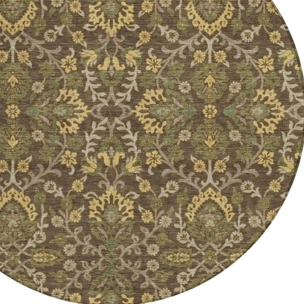 8' Chocolate And Brown Round Geometric Washable Indoor Outdoor Area Rug Homeroots Outdoor