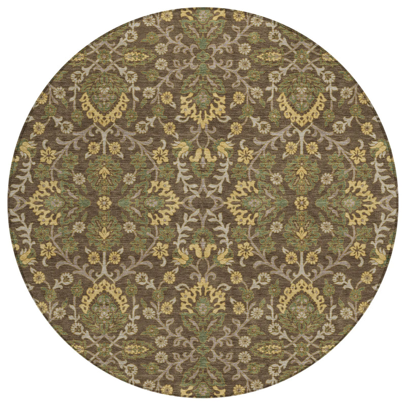 8' Chocolate And Brown Round Geometric Washable Indoor Outdoor Area Rug Homeroots Outdoor