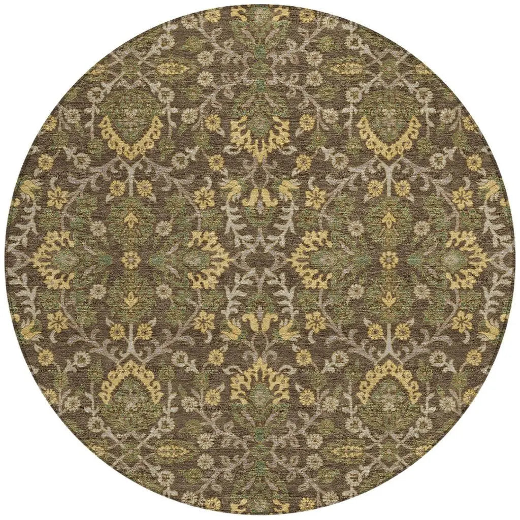 8' Chocolate And Brown Round Geometric Washable Indoor Outdoor Area Rug Homeroots Outdoor