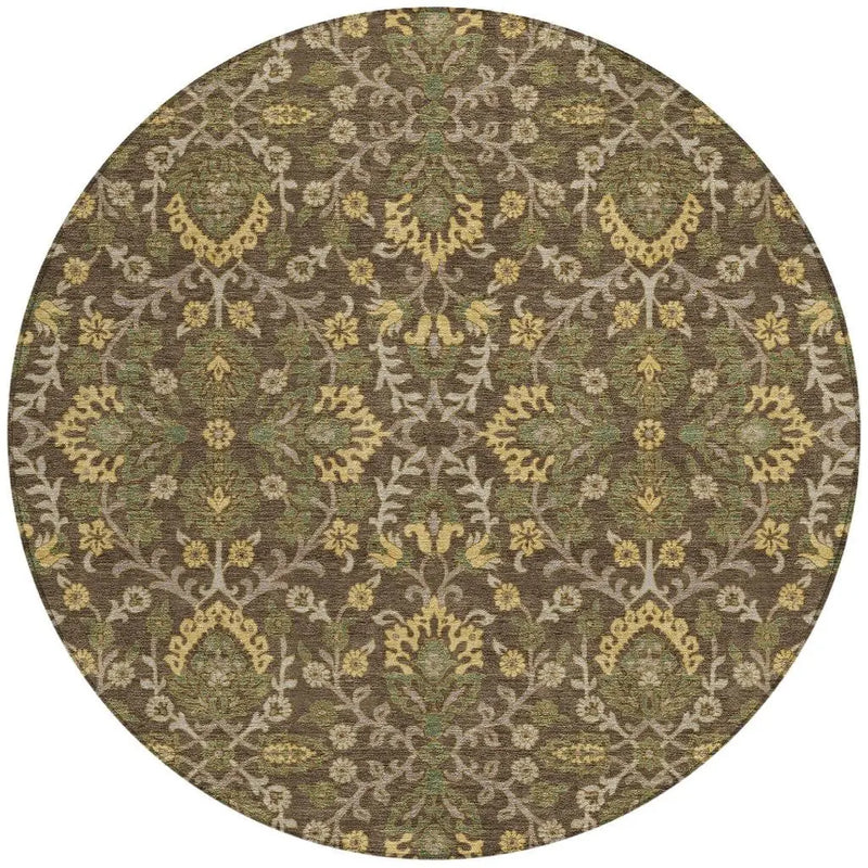 8' Chocolate And Brown Round Geometric Washable Indoor Outdoor Area Rug Homeroots Outdoor