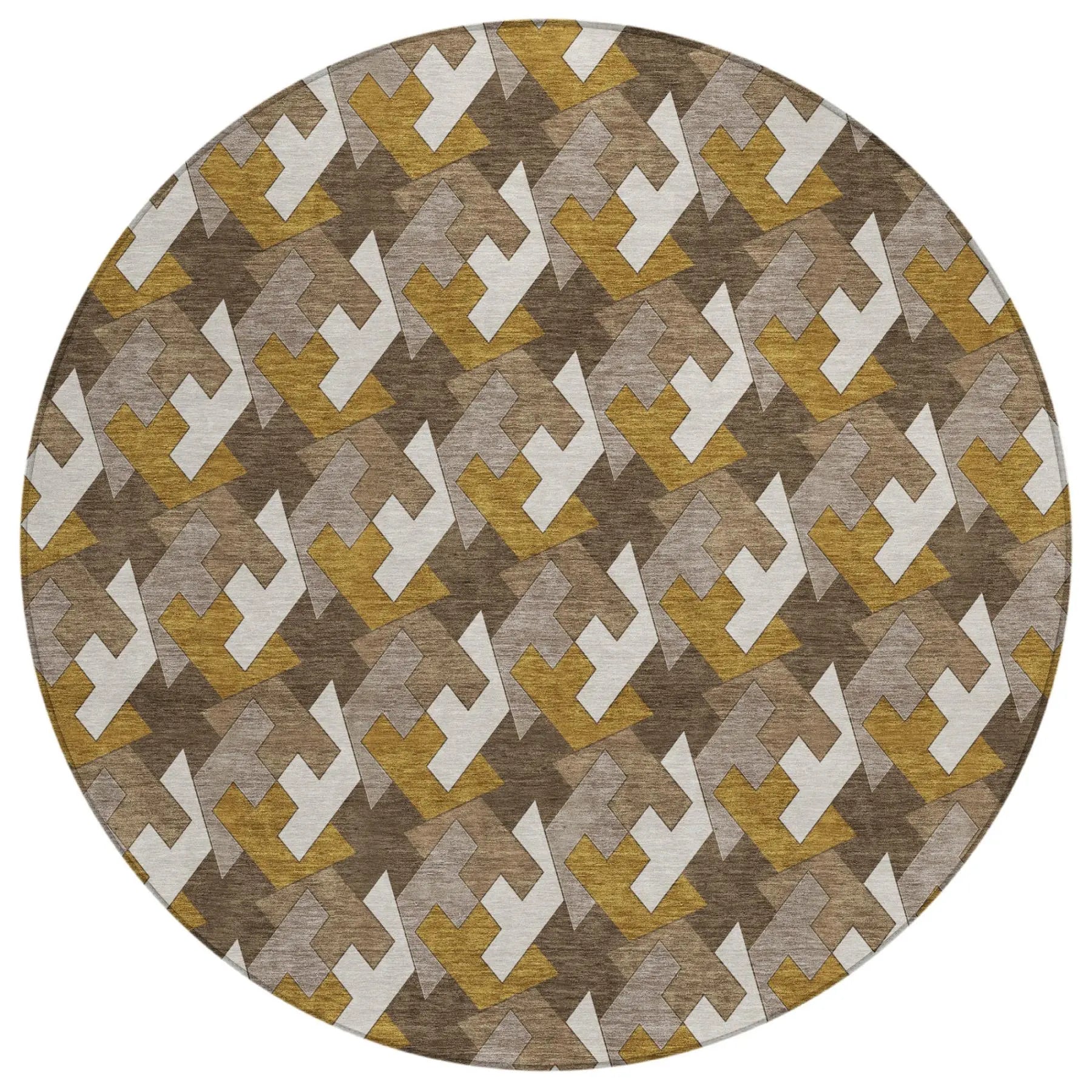 8' Chocolate And Brown Round Geometric Washable Indoor Outdoor Area Rug Homeroots Outdoor