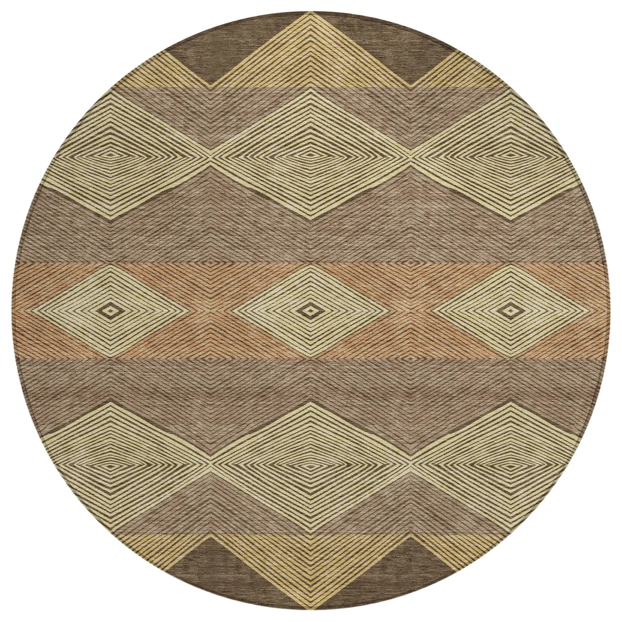 8' Chocolate And Brown Round Geometric Washable Indoor Outdoor Area Rug Homeroots Outdoor