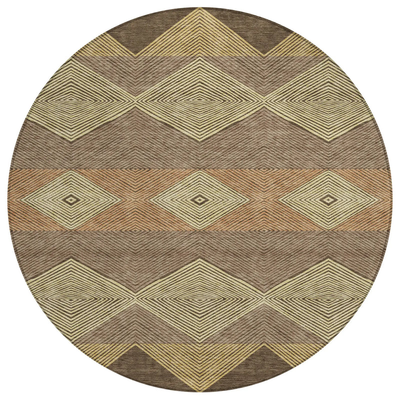 8' Chocolate And Brown Round Geometric Washable Indoor Outdoor Area Rug Homeroots Outdoor