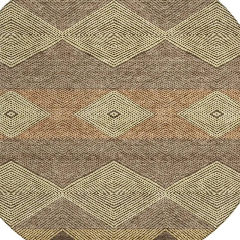 8' Chocolate And Brown Round Geometric Washable Indoor Outdoor Area Rug Homeroots Outdoor