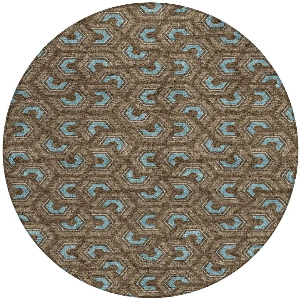 8' Chocolate And Brown Round Geometric Washable Indoor Outdoor Area Rug Homeroots Outdoor