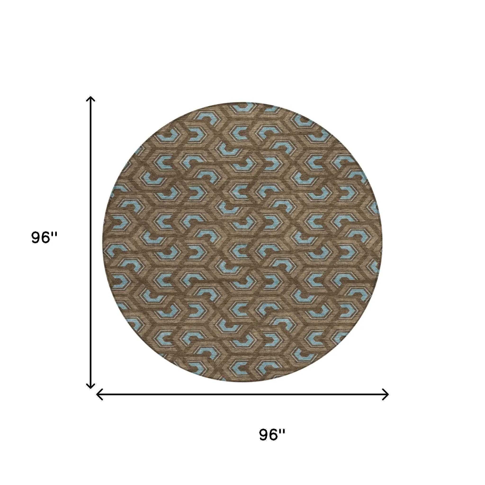 8' Chocolate And Brown Round Geometric Washable Indoor Outdoor Area Rug Homeroots Outdoor