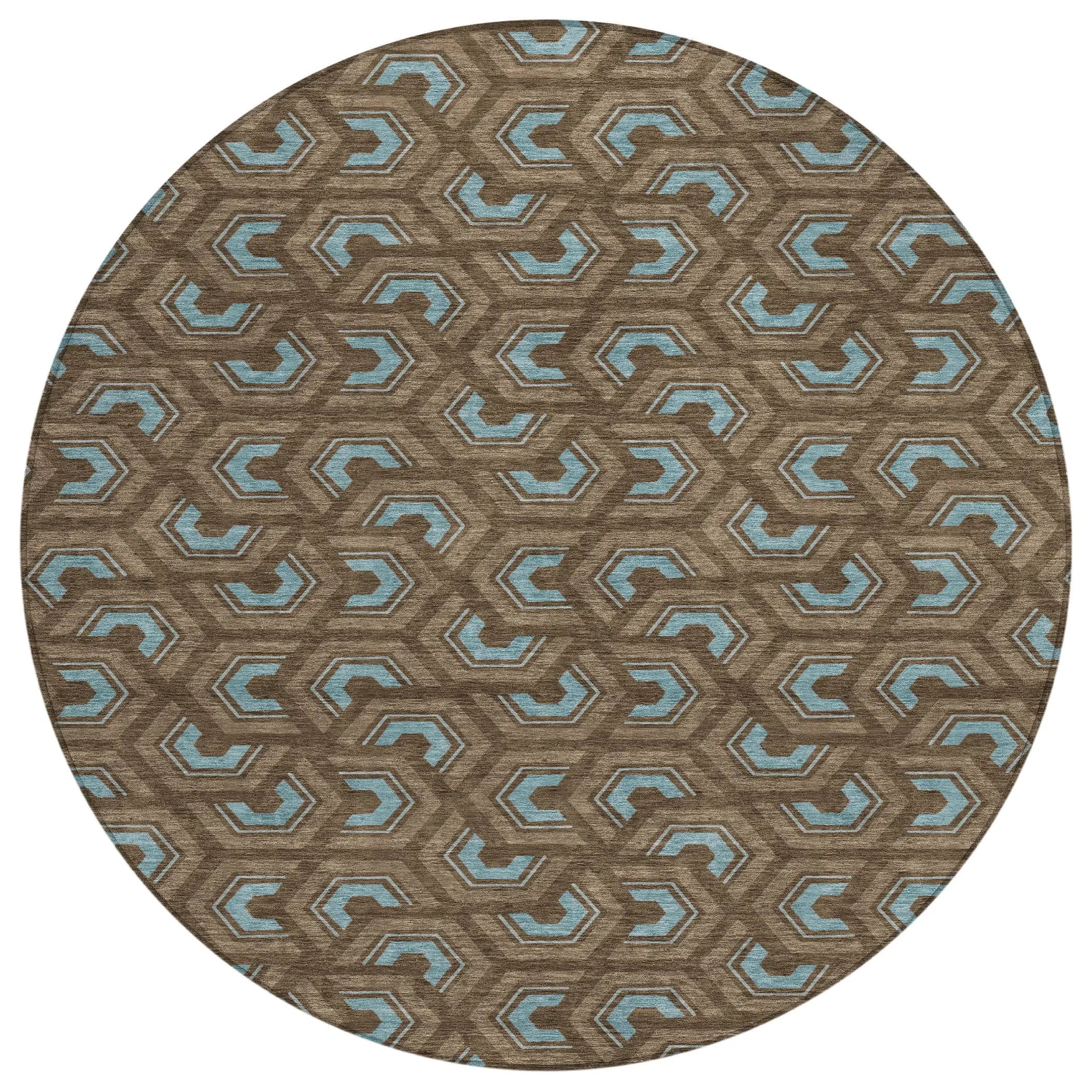 8' Chocolate And Brown Round Geometric Washable Indoor Outdoor Area Rug Homeroots Outdoor