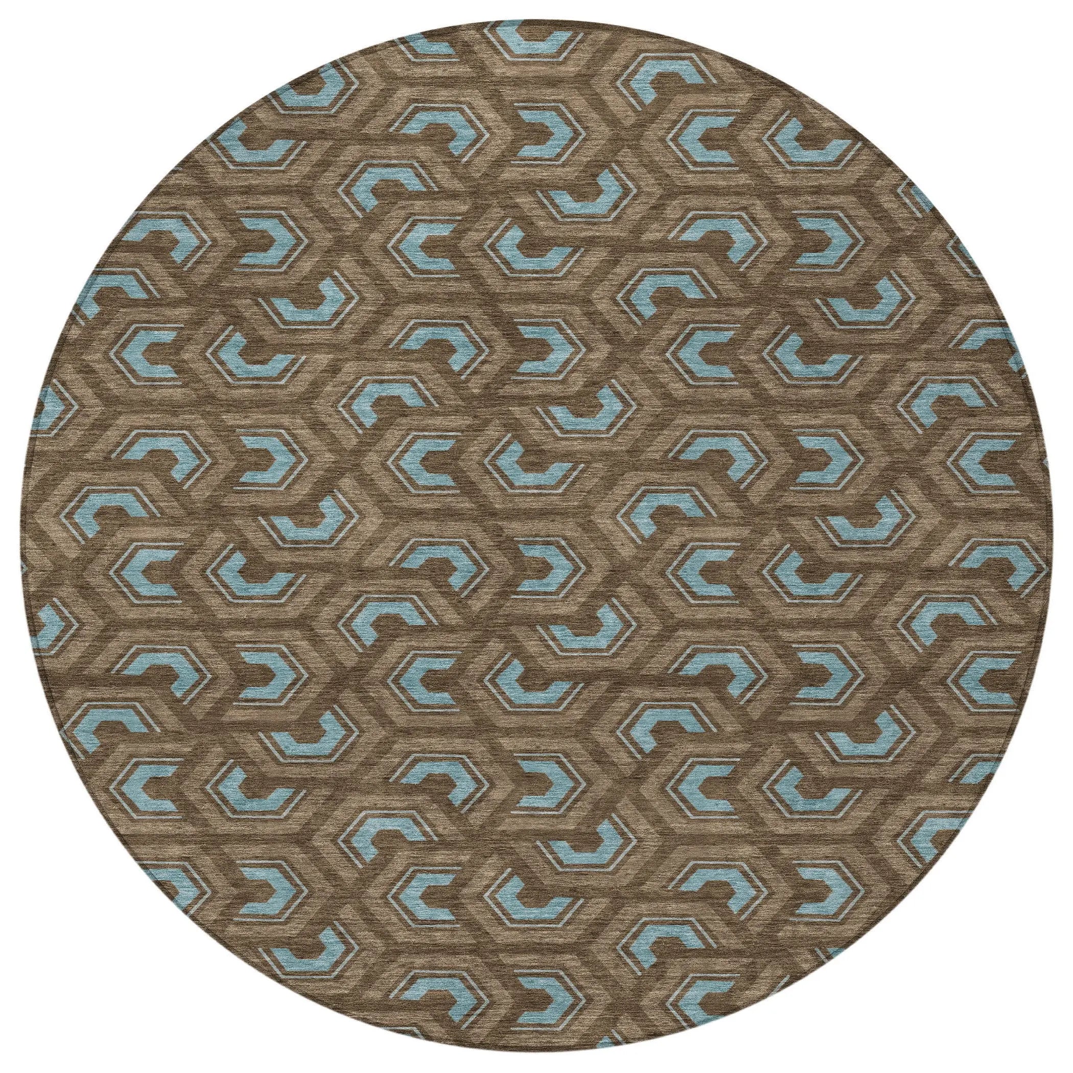 8' Chocolate And Brown Round Geometric Washable Indoor Outdoor Area Rug Homeroots Outdoor