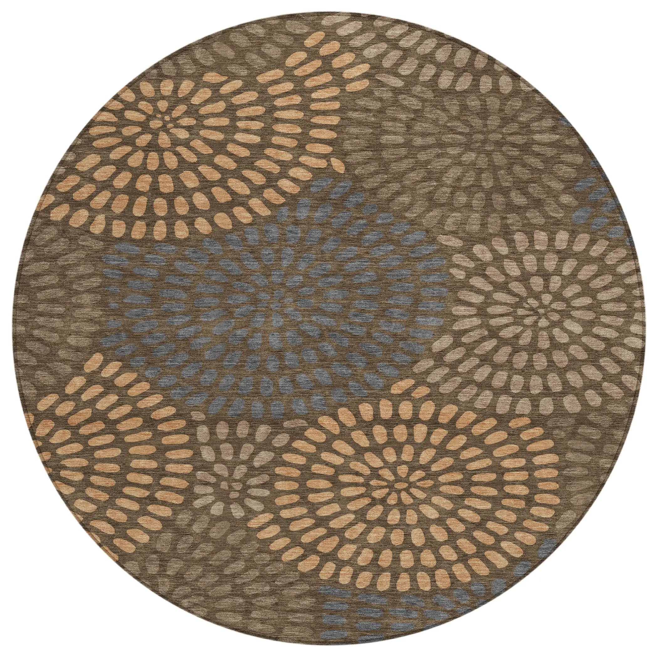 8' Chocolate And Brown Round Geometric Washable Indoor Outdoor Area Rug Homeroots Outdoor