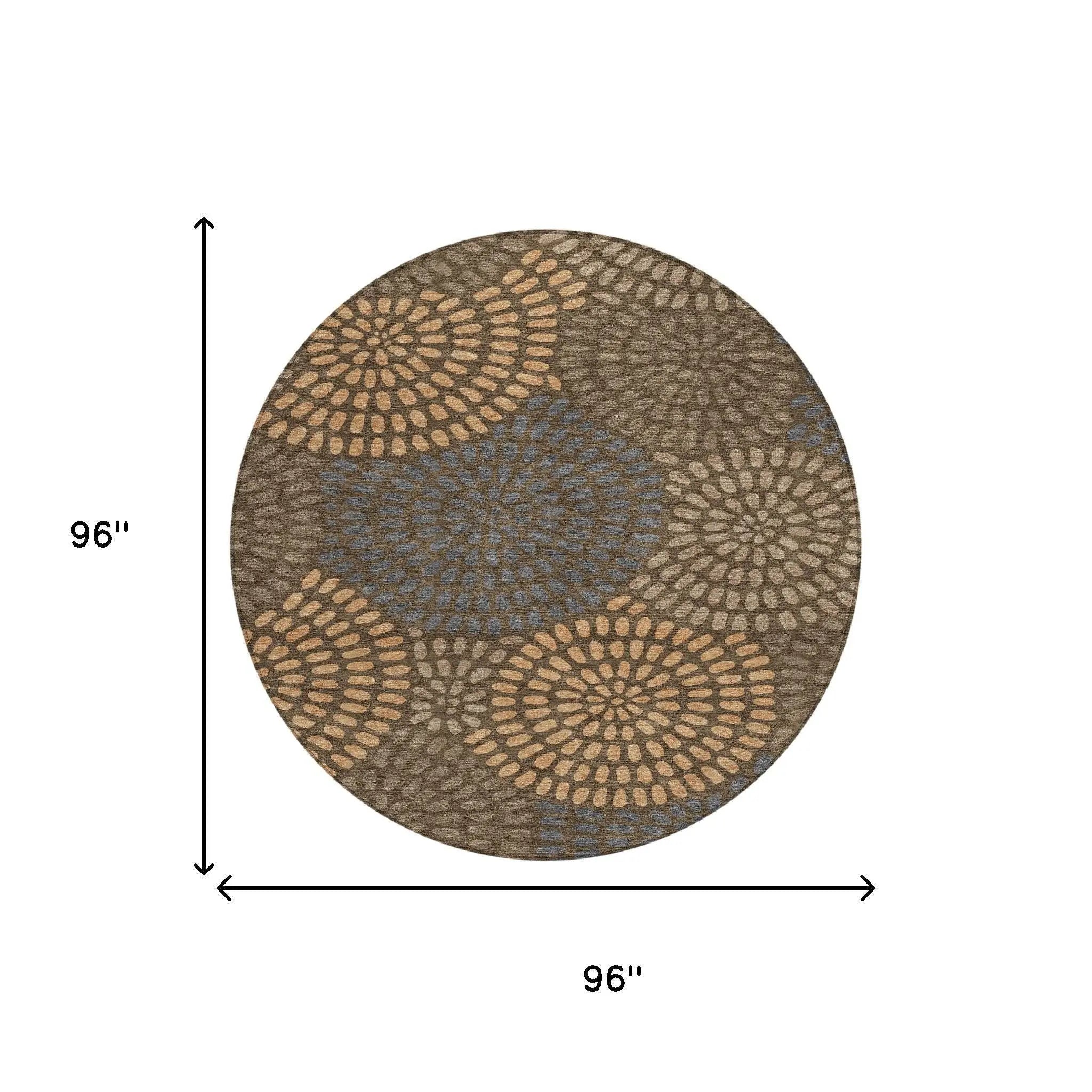 8' Chocolate And Brown Round Geometric Washable Indoor Outdoor Area Rug Homeroots Outdoor