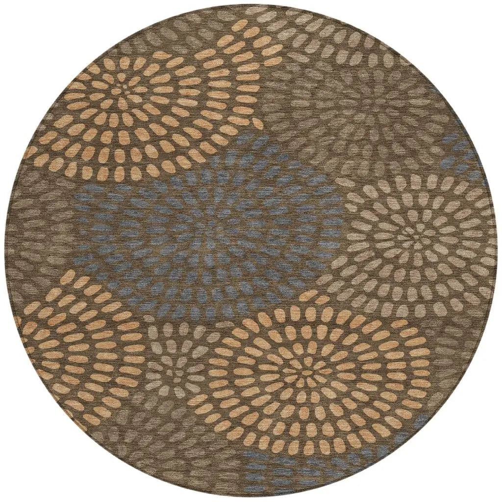 8' Chocolate And Brown Round Geometric Washable Indoor Outdoor Area Rug Homeroots Outdoor