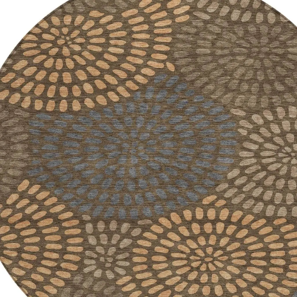 8' Chocolate And Brown Round Geometric Washable Indoor Outdoor Area Rug Homeroots Outdoor