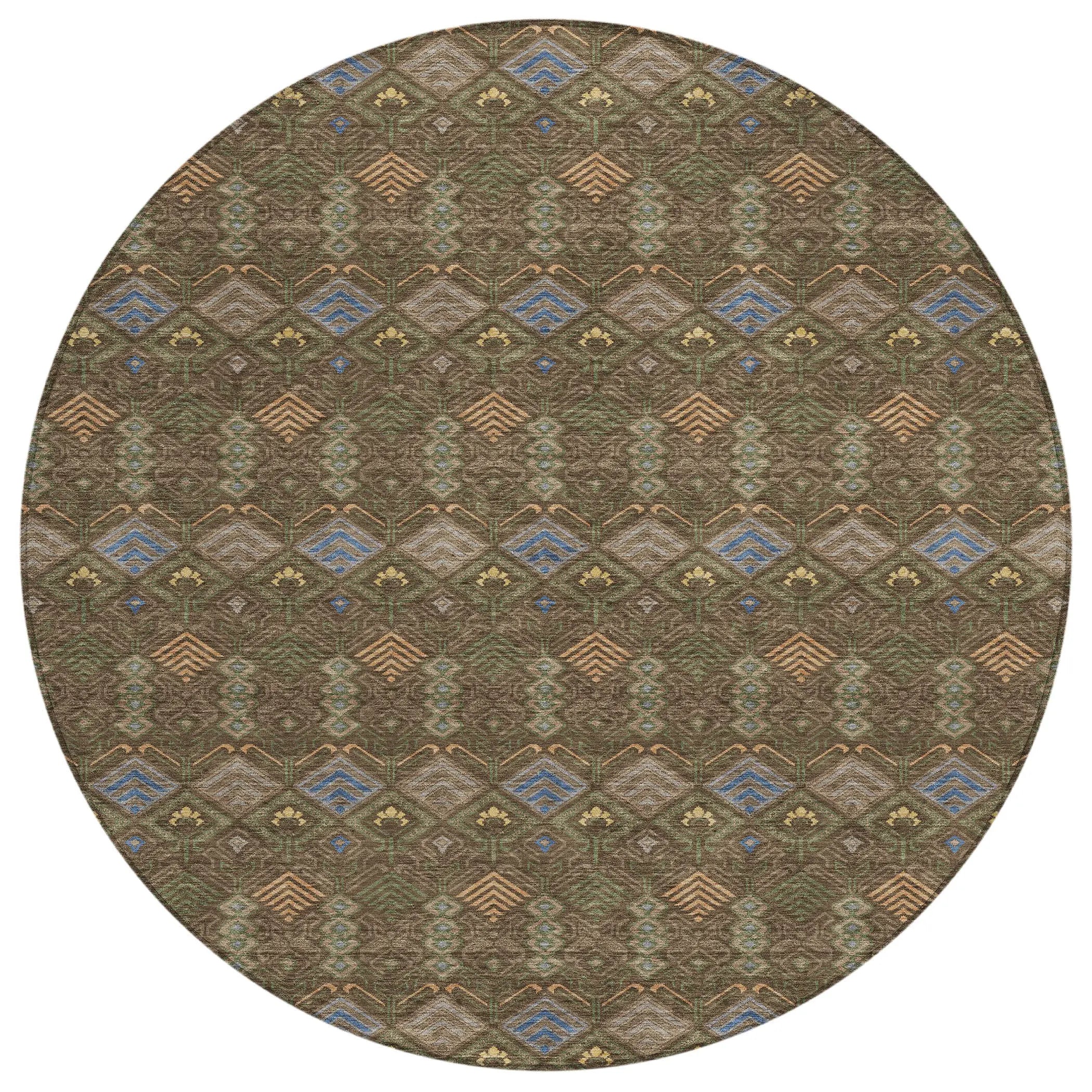 8' Chocolate And Brown Round Geometric Washable Indoor Outdoor Area Rug Homeroots Outdoor